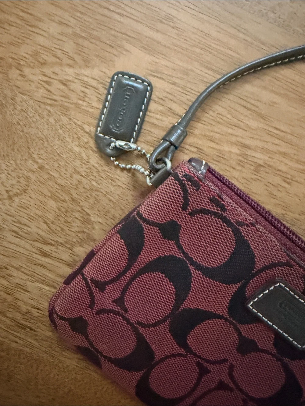 Coach Burgundy and Black Signature Wristlet Pouch